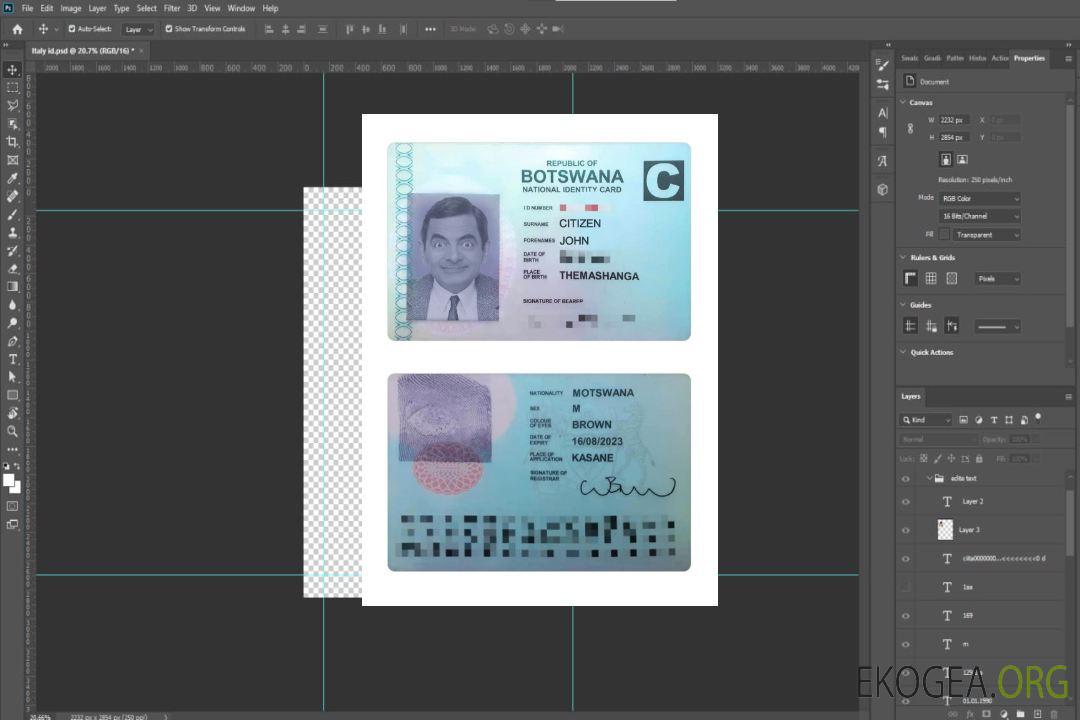 Carte d'identité nationale du Botswana template Carte d'identité nationale du Botswana template